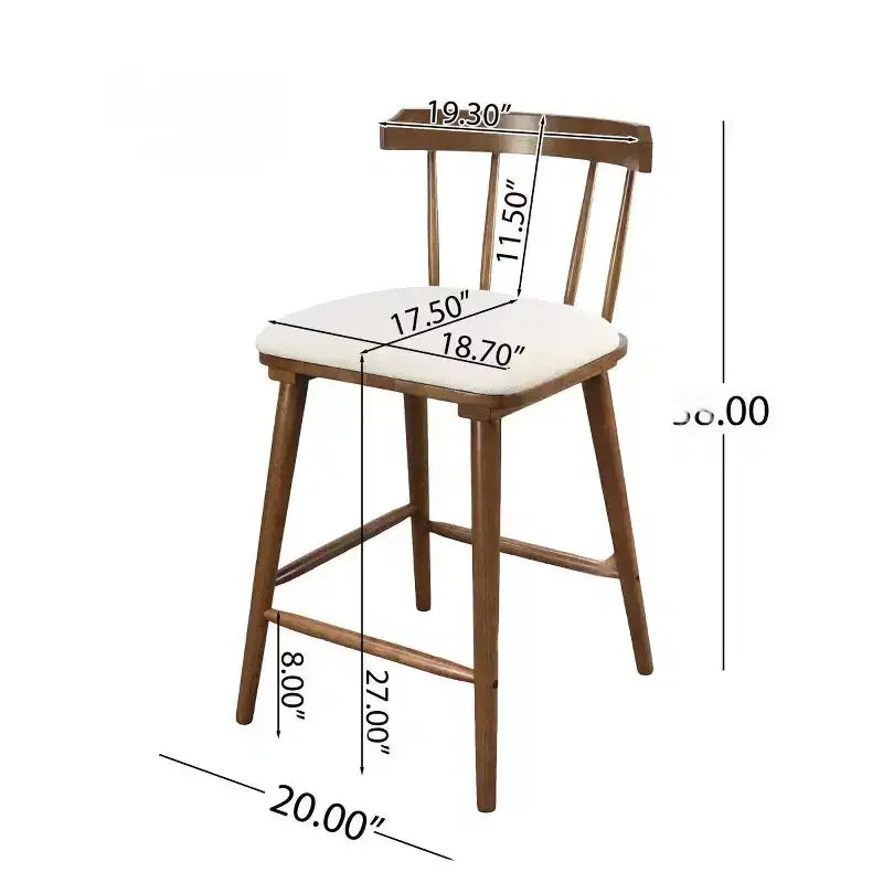 Set of 2 Wooden Counter Height Stools with Curved Backrest and Upholstered Fabric Seat, Counter Stool Chairs for Kitchen Island-Panipeachy