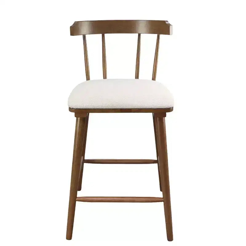 Set of 2 Wooden Counter Height Stools with Curved Backrest and Upholstered Fabric Seat, Counter Stool Chairs for Kitchen Island-Panipeachy