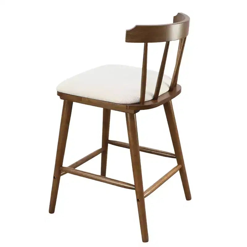 Set of 2 Wooden Counter Height Stools with Curved Backrest and Upholstered Fabric Seat, Counter Stool Chairs for Kitchen Island-Panipeachy