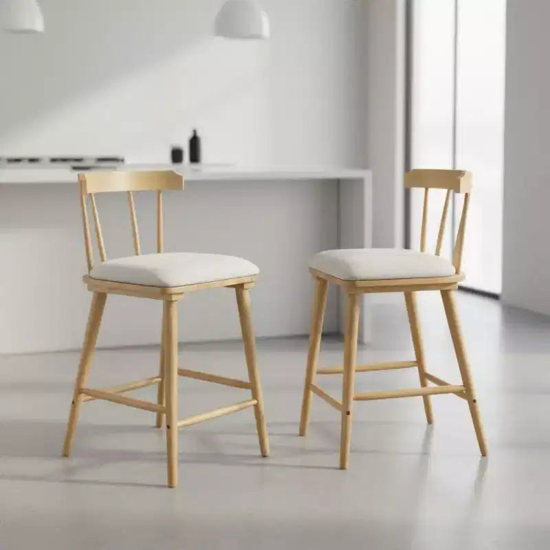 Set of 2 Wooden Counter Height Stools with Curved Backrest and Upholstered Fabric Seat, Counter Stool Chairs for Kitchen Island-Panipeachy