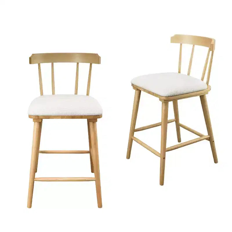 Set of 2 Wooden Counter Height Stools with Curved Backrest and Upholstered Fabric Seat, Counter Stool Chairs for Kitchen Island-Panipeachy