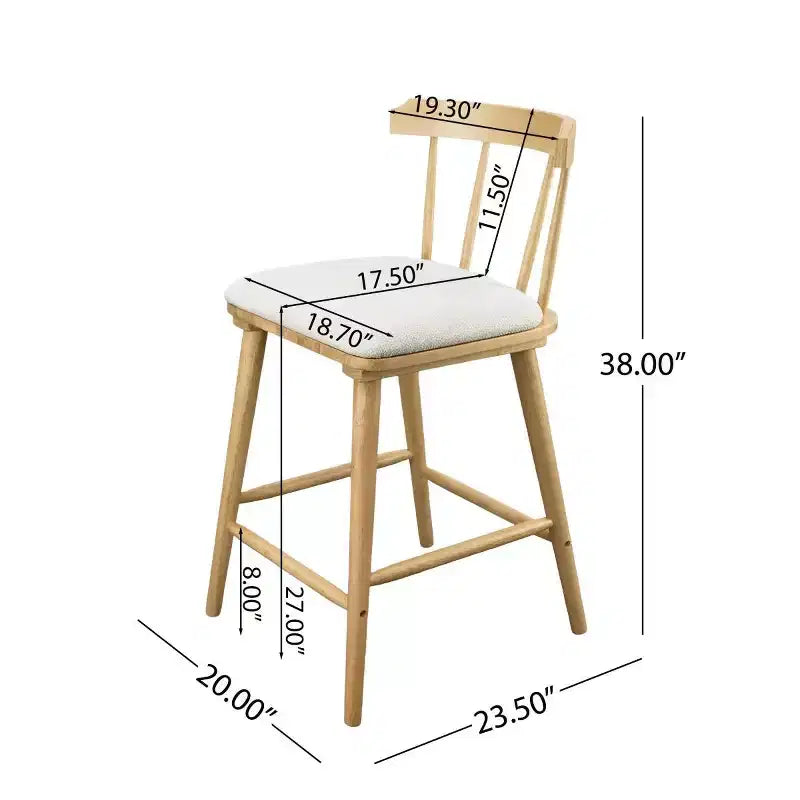Set of 2 Wooden Counter Height Stools with Curved Backrest and Upholstered Fabric Seat, Counter Stool Chairs for Kitchen Island-Panipeachy