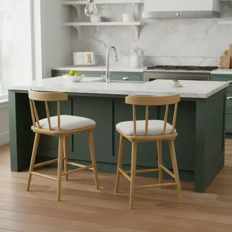 Set of 2 Wooden Counter Height Stools with Curved Backrest and Upholstered Fabric Seat, Counter Stool Chairs for Kitchen Island-Panipeachy