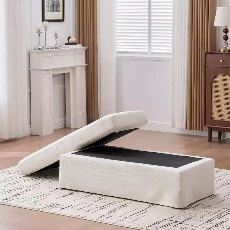 TUYOHW 46 Plush Chenille Storage Ottoman Bench with Metal Legs,Rectangular End-of-Bed Bench for Bedroom and Living Room,500lbs Capacity