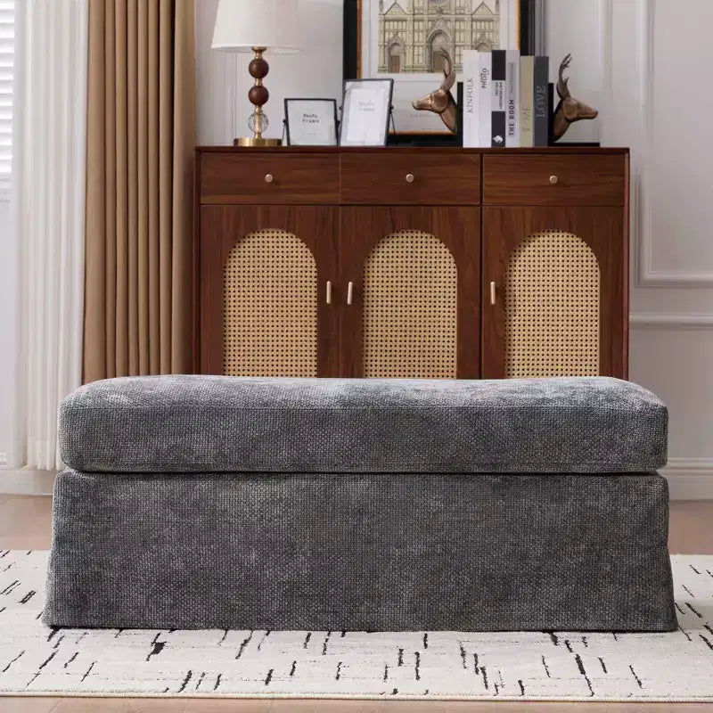 TUYOHW 46 Plush Chenille Storage Ottoman Bench with Metal Legs,Rectangular End-of-Bed Bench for Bedroom and Living Room,500lbs Capacity