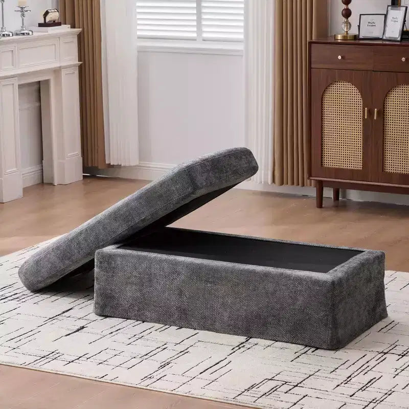 TUYOHW 46 Plush Chenille Storage Ottoman Bench with Metal Legs,Rectangular End-of-Bed Bench for Bedroom and Living Room,500lbs Capacity