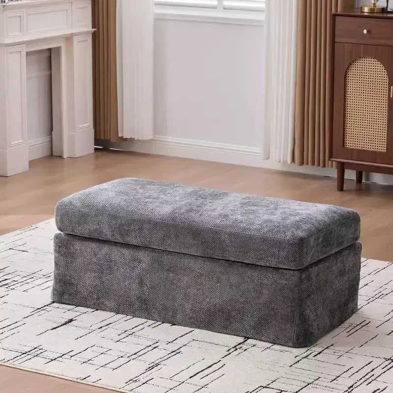 TUYOHW 46 Plush Chenille Storage Ottoman Bench with Metal Legs,Rectangular End-of-Bed Bench for Bedroom and Living Room,500lbs Capacity