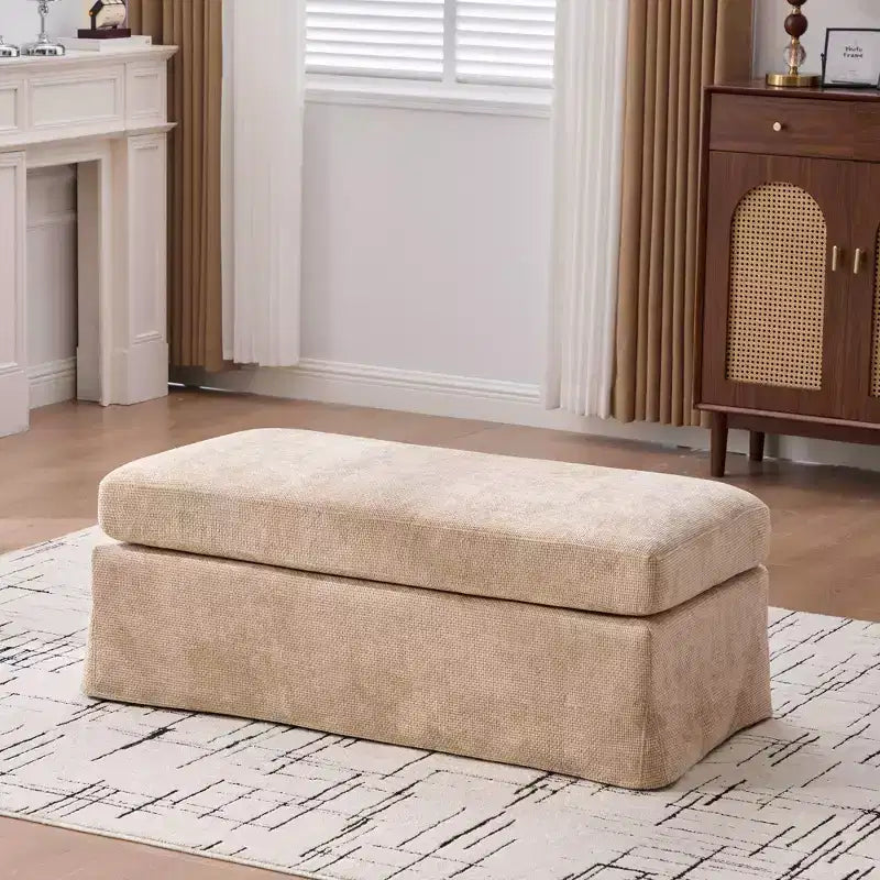 TUYOHW 46 Plush Chenille Storage Ottoman Bench with Metal Legs,Rectangular End-of-Bed Bench for Bedroom and Living Room,500lbs Capacity