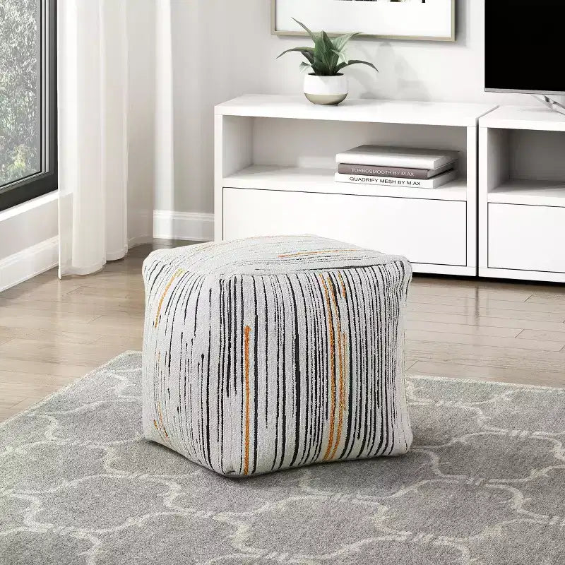 TUYOHW 16H Square Pouf,Chic Jacquard Ottoman for Living Room,Footrest Stool Non-Slip Bean Bag Chair,300lbs Capacity,Abstract Stripes