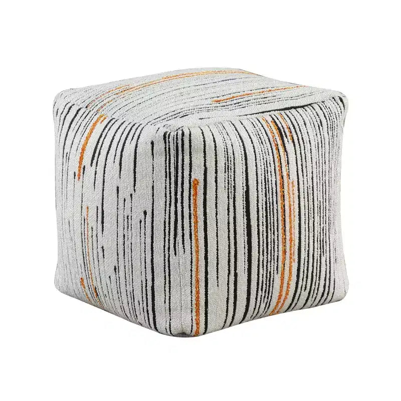 TUYOHW 16H Square Pouf,Chic Jacquard Ottoman for Living Room,Footrest Stool Non-Slip Bean Bag Chair,300lbs Capacity,Abstract Stripes