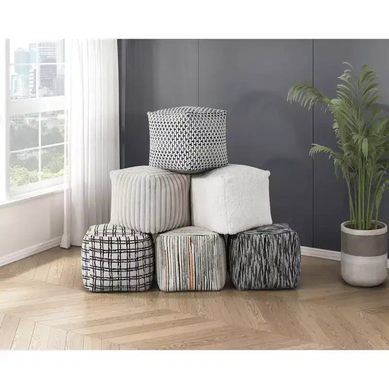 TUYOHW 16H Square Pouf,Chic Jacquard Ottoman for Living Room,Footrest Stool Non-Slip Bean Bag Chair,300lbs Capacity,Abstract Stripes