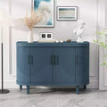 TUYOHW 47.2 Wooden Storage Cabinet Coffee Bar,Curved Sideboard with 4 Doors,Adjustable Shelves,Console Table for Living Room,Kitchen,Bedroom,Blue