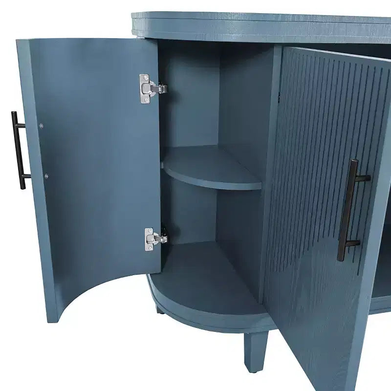 TUYOHW 47.2 Wooden Storage Cabinet Coffee Bar,Curved Sideboard with 4 Doors,Adjustable Shelves,Console Table for Living Room,Kitchen,Bedroom,Blue