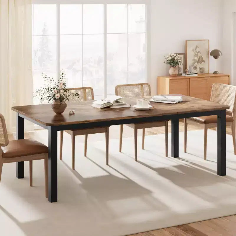 78.7 Industrial Dining Table for 6-8 People, Two-Tone Brown and Black Wood Table for Kitchen, Dining Room, or Conference Use