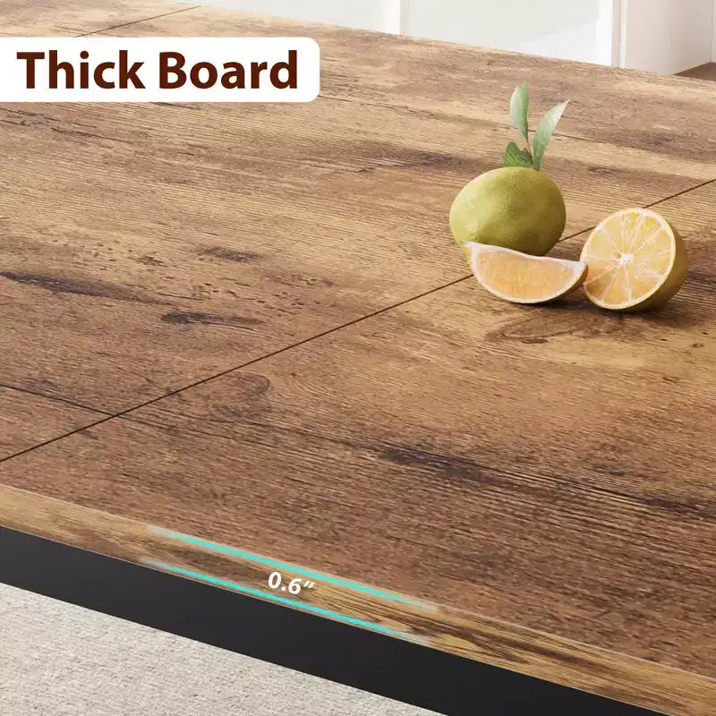 78.7 Industrial Dining Table for 6-8 People, Two-Tone Brown and Black Wood Table for Kitchen, Dining Room, or Conference Use