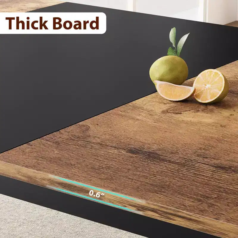 78.7 Industrial Dining Table for 6-8 People, Two-Tone Brown and Black Wood Table for Kitchen, Dining Room, or Conference Use