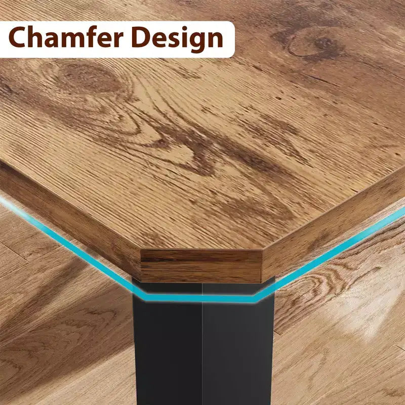 78.7 Industrial Dining Table for 6-8 People, Two-Tone Brown and Black Wood Table for Kitchen, Dining Room, or Conference Use