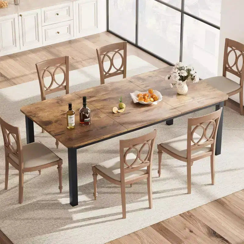 78.7 Industrial Dining Table for 6-8 People, Two-Tone Brown and Black Wood Table for Kitchen, Dining Room, or Conference Use
