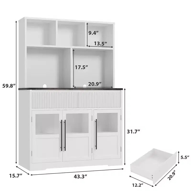 61 Kitchen Pantry Cabinet, Tall Kitchen Pantry w/Doors, Kitchen Storage Cabinet with Drawers Coffee Bar Table for Living Room, Dining Room