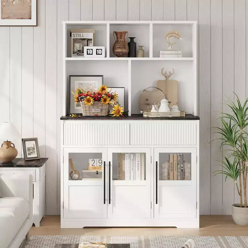 61 Kitchen Pantry Cabinet, Tall Kitchen Pantry w/Doors, Kitchen Storage Cabinet with Drawers Coffee Bar Table for Living Room, Dining Room