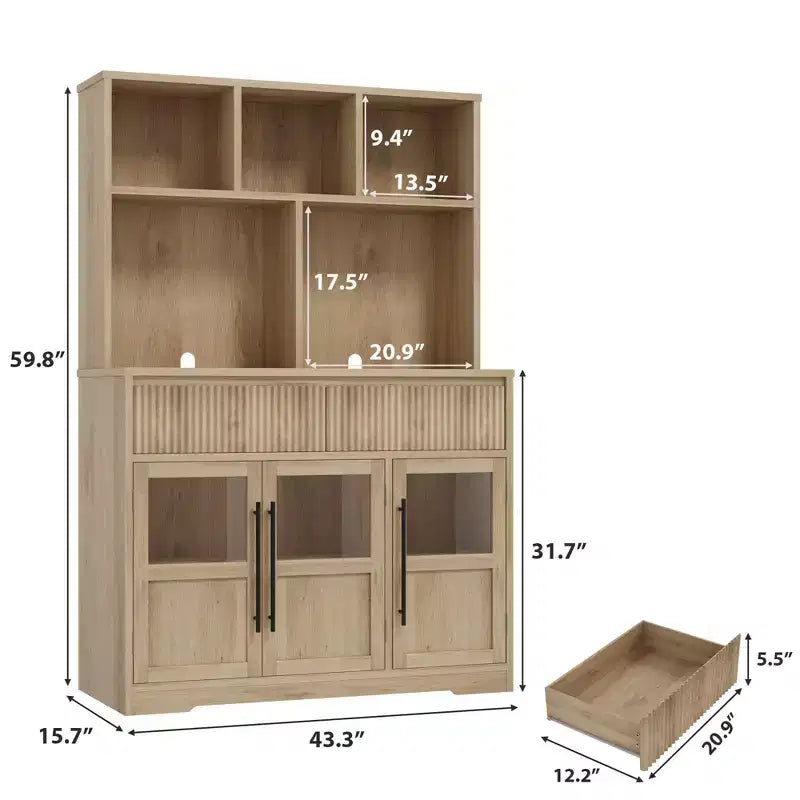 61 Kitchen Pantry Cabinet, Tall Kitchen Pantry w/Doors, Kitchen Storage Cabinet with Drawers Coffee Bar Table for Living Room, Dining Room