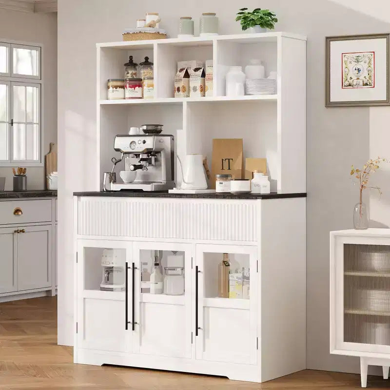 61 Kitchen Pantry Cabinet, Tall Kitchen Pantry w/Doors, Kitchen Storage Cabinet with Drawers Coffee Bar Table for Living Room, Dining Room