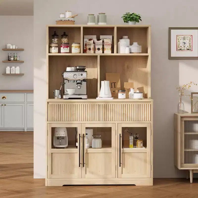 61 Kitchen Pantry Cabinet, Tall Kitchen Pantry w/Doors, Kitchen Storage Cabinet with Drawers Coffee Bar Table for Living Room, Dining Room