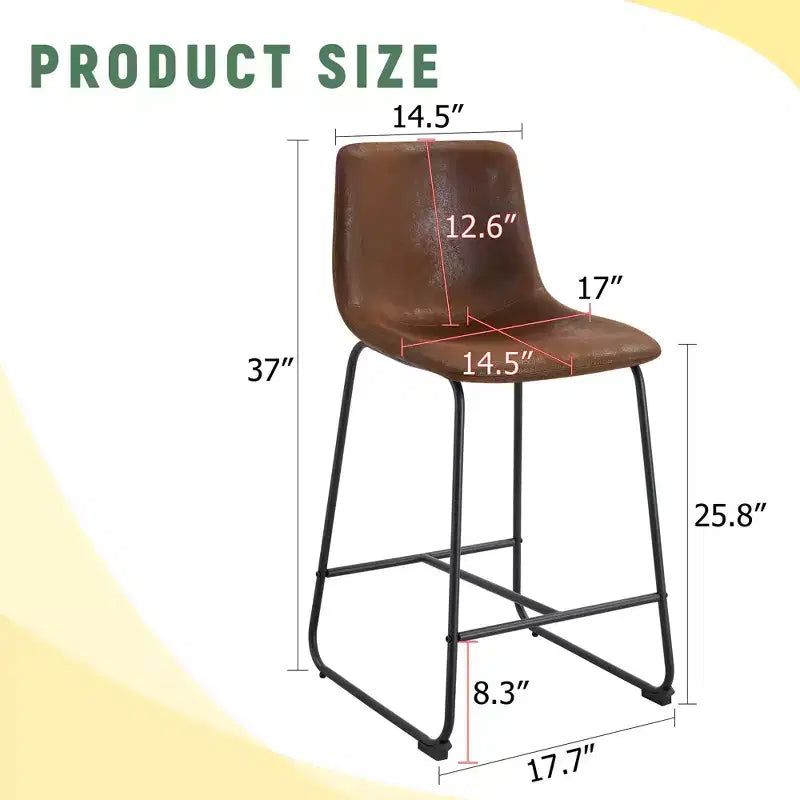 MAYEERTY PU Bar Stools Set of 2 with Iron Footrest for Kitchen Island