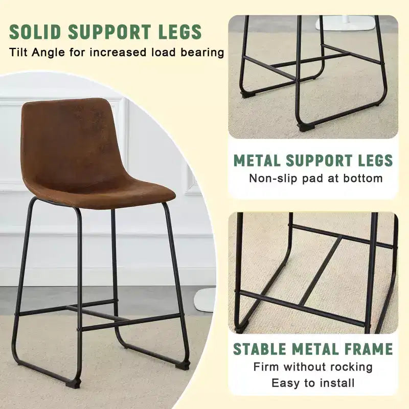 MAYEERTY PU Bar Stools Set of 2 with Iron Footrest for Kitchen Island