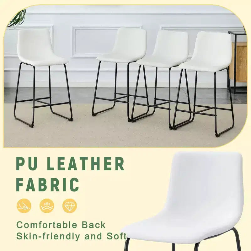 MAYEERTY PU Bar Stools Set of 2 with Iron Footrest for Kitchen Island