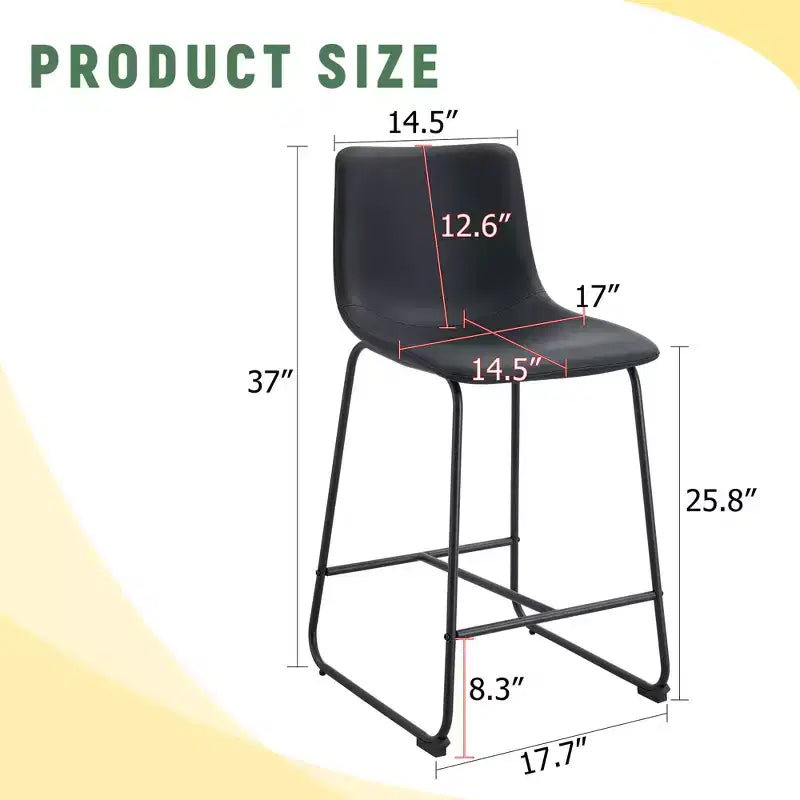 MAYEERTY PU Bar Stools Set of 2 with Iron Footrest for Kitchen Island