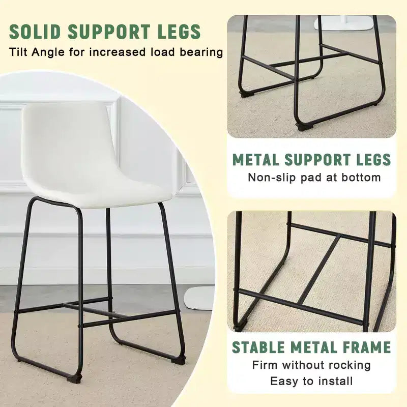 MAYEERTY PU Bar Stools Set of 2 with Iron Footrest for Kitchen Island