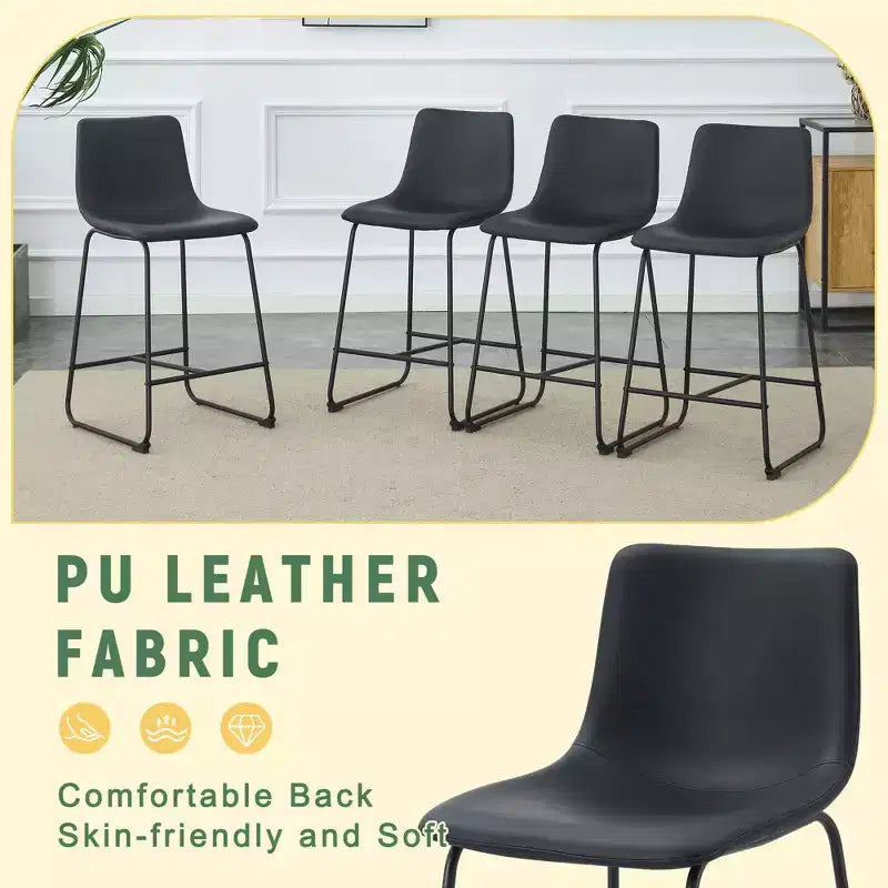 MAYEERTY PU Bar Stools Set of 2 with Iron Footrest for Kitchen Island