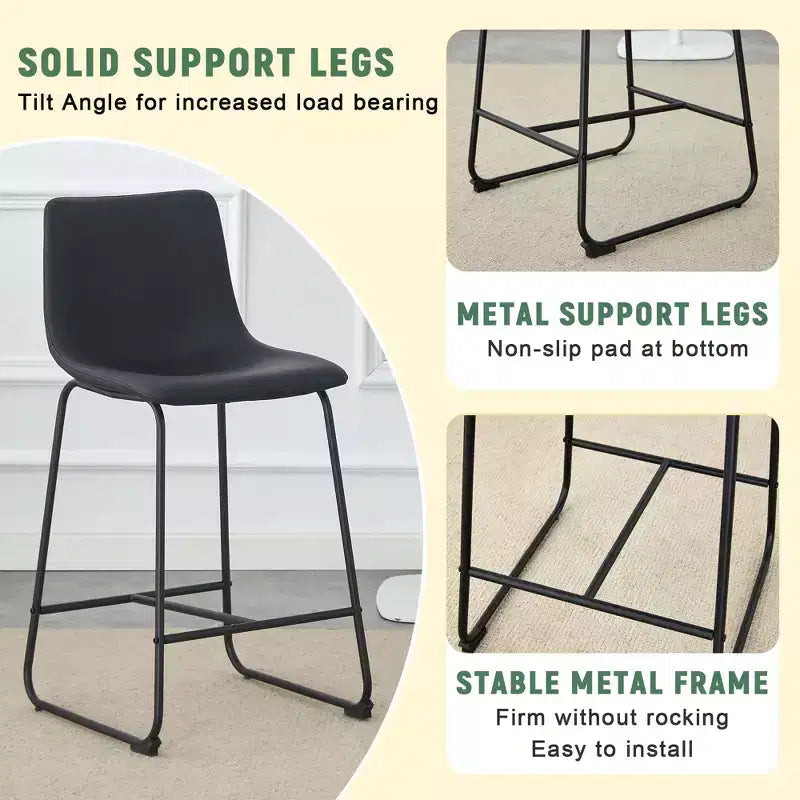 MAYEERTY PU Bar Stools Set of 2 with Iron Footrest for Kitchen Island