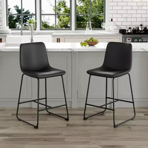 MAYEERTY PU Bar Stools Set of 2 with Iron Footrest for Kitchen Island