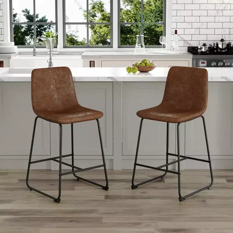 MAYEERTY PU Bar Stools Set of 2 with Iron Footrest for Kitchen Island