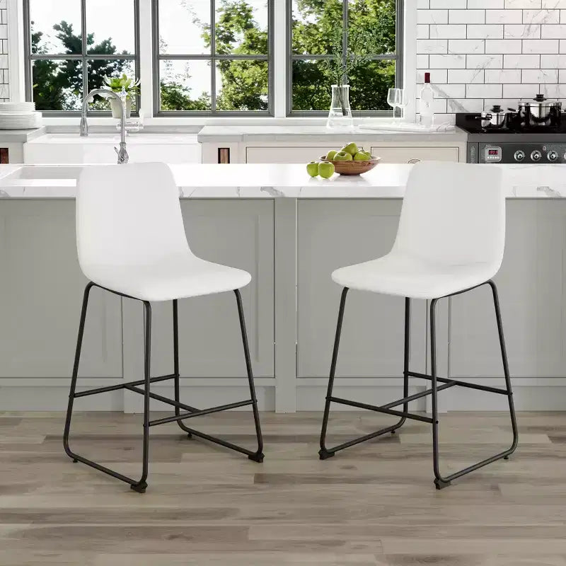 MAYEERTY PU Bar Stools Set of 2 with Iron Footrest for Kitchen Island