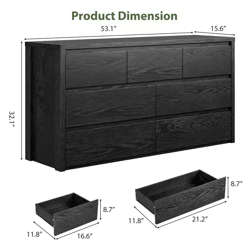 58 Wide 9-Drawer Dresser, Handle-Free Modern Wood Chest for Bedroom, Living Room, or Entryway Ample Storage, Minimalist Design