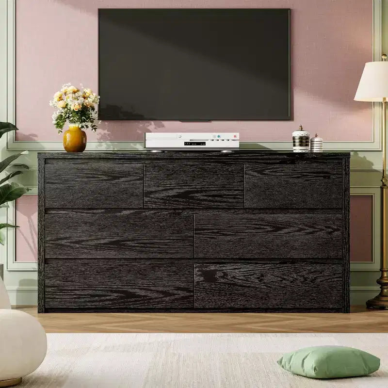 58 Wide 9-Drawer Dresser, Handle-Free Modern Wood Chest for Bedroom, Living Room, or Entryway Ample Storage, Minimalist Design