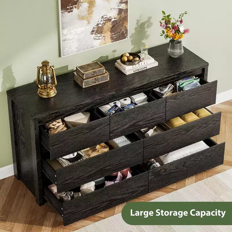 58 Wide 9-Drawer Dresser, Handle-Free Modern Wood Chest for Bedroom, Living Room, or Entryway Ample Storage, Minimalist Design