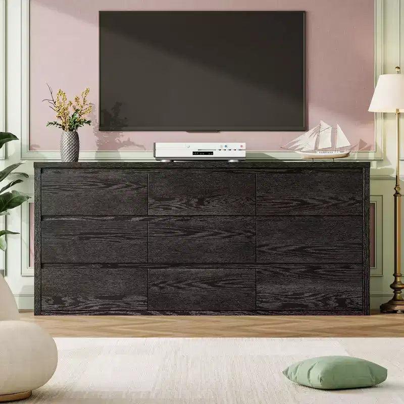 58 Wide 9-Drawer Dresser, Handle-Free Modern Wood Chest for Bedroom, Living Room, or Entryway Ample Storage, Minimalist Design