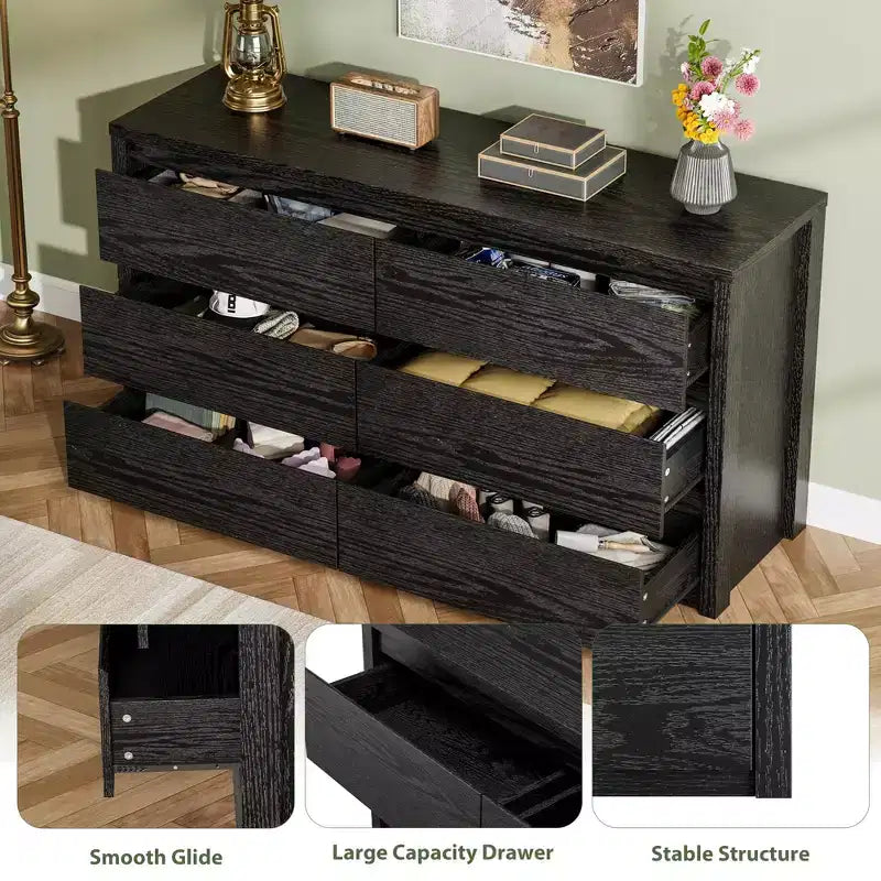 58 Wide 9-Drawer Dresser, Handle-Free Modern Wood Chest for Bedroom, Living Room, or Entryway Ample Storage, Minimalist Design
