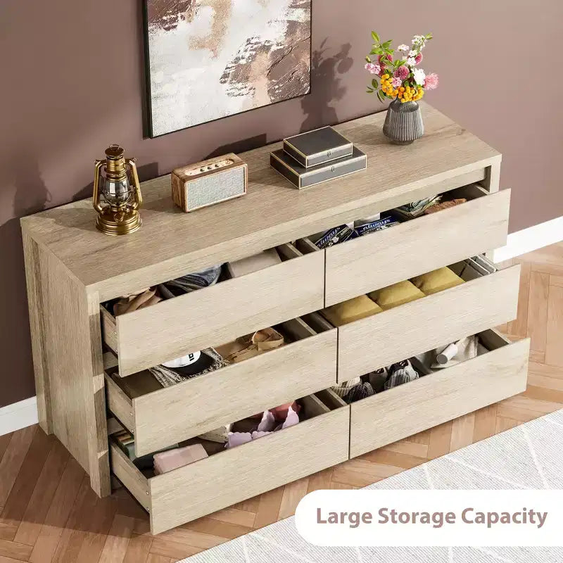 58 Wide 9-Drawer Dresser, Handle-Free Modern Wood Chest for Bedroom, Living Room, or Entryway Ample Storage, Minimalist Design