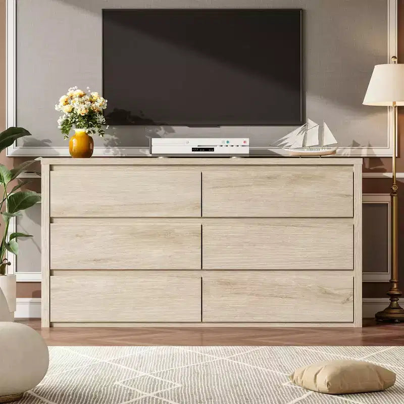 58 Wide 9-Drawer Dresser, Handle-Free Modern Wood Chest for Bedroom, Living Room, or Entryway Ample Storage, Minimalist Design