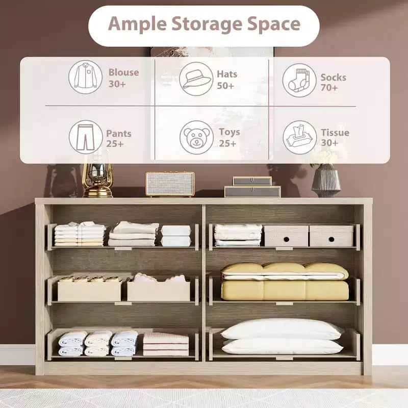 58 Wide 9-Drawer Dresser, Handle-Free Modern Wood Chest for Bedroom, Living Room, or Entryway Ample Storage, Minimalist Design