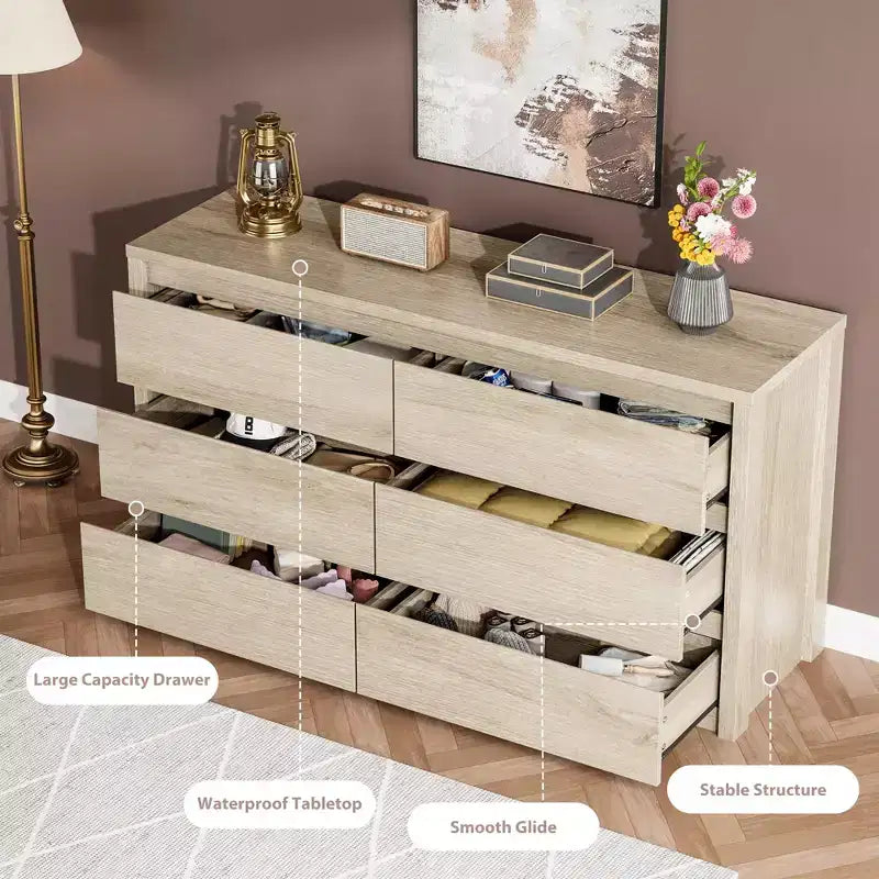58 Wide 9-Drawer Dresser, Handle-Free Modern Wood Chest for Bedroom, Living Room, or Entryway Ample Storage, Minimalist Design