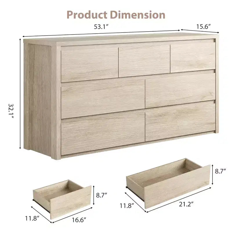 58 Wide 9-Drawer Dresser, Handle-Free Modern Wood Chest for Bedroom, Living Room, or Entryway Ample Storage, Minimalist Design