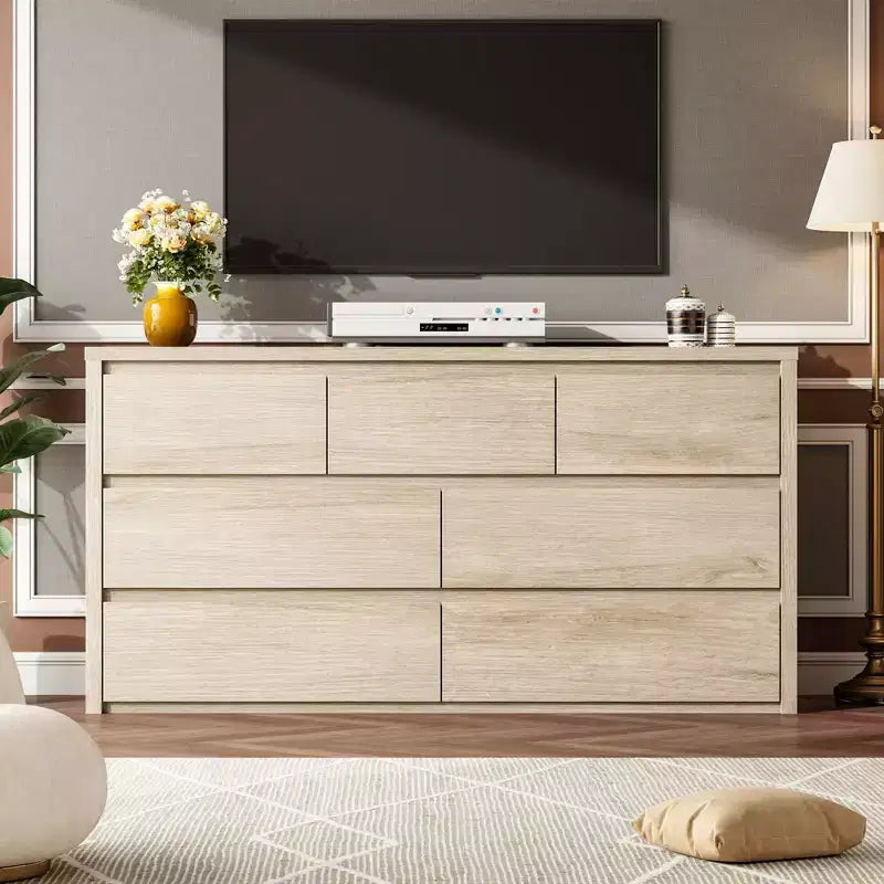 58 Wide 9-Drawer Dresser, Handle-Free Modern Wood Chest for Bedroom, Living Room, or Entryway Ample Storage, Minimalist Design