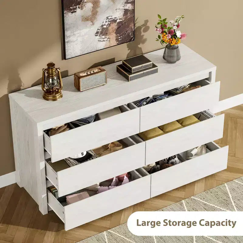 58 Wide 9-Drawer Dresser, Handle-Free Modern Wood Chest for Bedroom, Living Room, or Entryway Ample Storage, Minimalist Design
