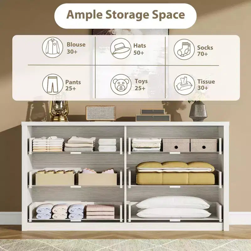 58 Wide 9-Drawer Dresser, Handle-Free Modern Wood Chest for Bedroom, Living Room, or Entryway Ample Storage, Minimalist Design